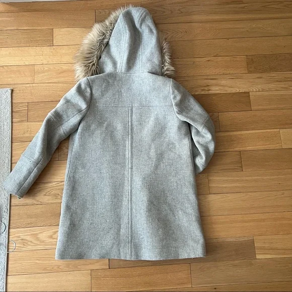 J.Crew Gray Peacoat jacket with removable faux fur on hood in Stadium cloth wool - Picture 3 of 4